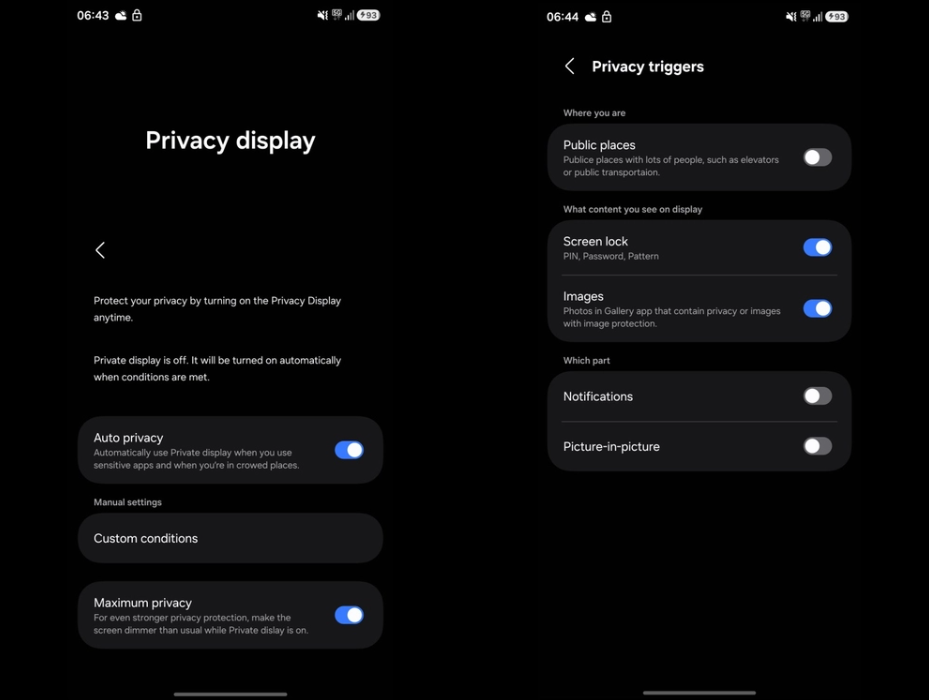 Samsung S26 với Privacy Display: Công nghệ chống nhìn trộm tích hợp ngay trong màn hình OLED
