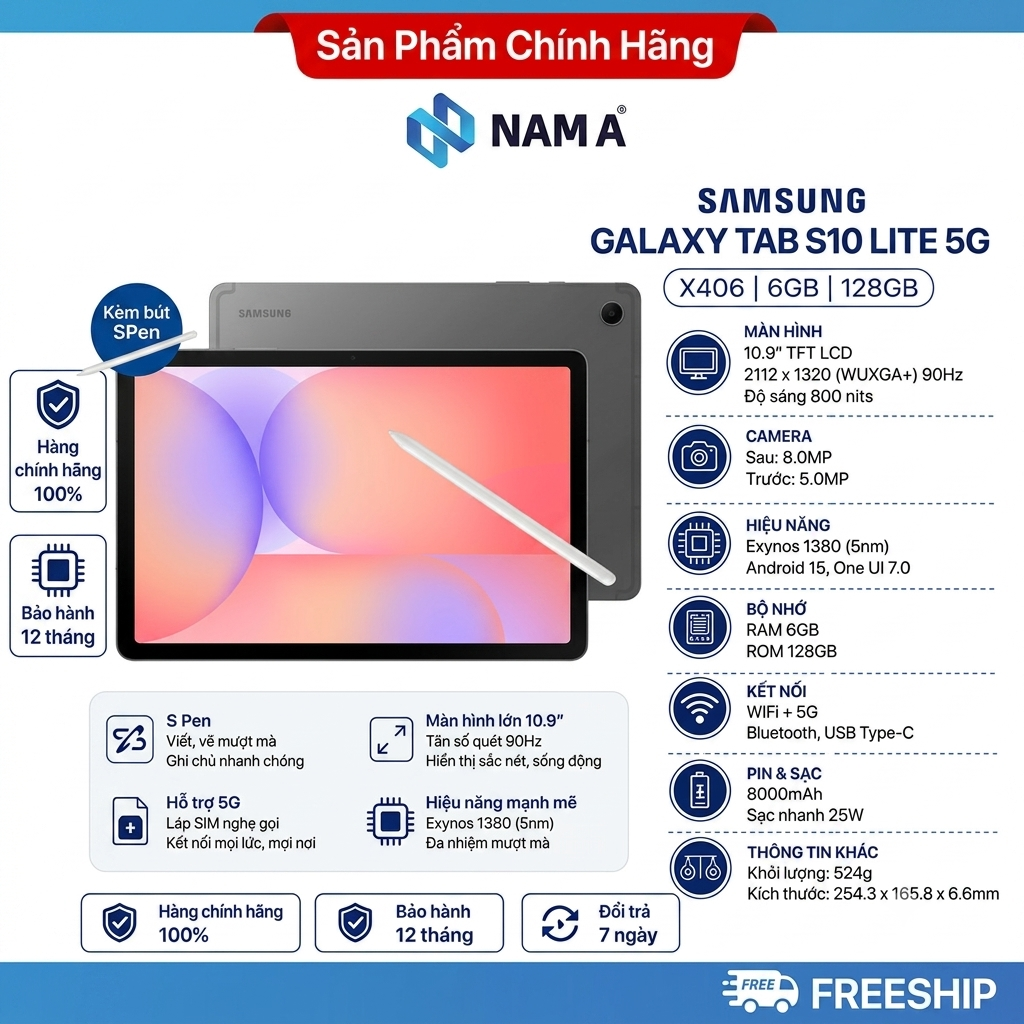 Samsung Galaxy Tab S10 Lite 5G đáng mua nhất tầm giá: Săn voucher Shopee giảm 25%, giá chỉ hơn 7 triệu