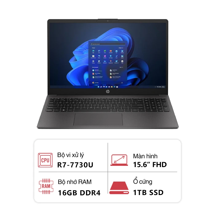 Laptop HP 255 G10 A29T2UA#ABA (AMD Ryzen 7-7730U/ 16GB/ 1TB/ AMD Radeon Graphics/ 15.6" FHD/ Win 11 Pro/ Đen)