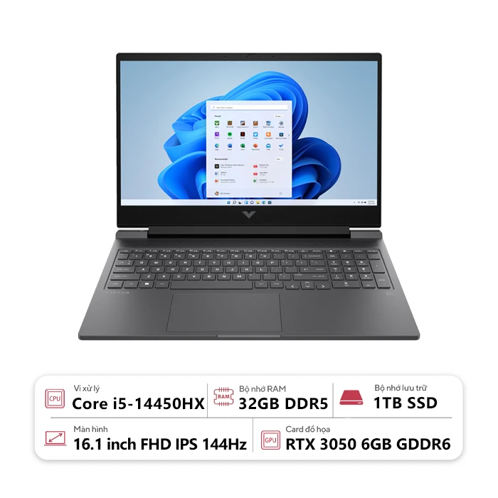 Laptop HP VICTUS 16-r1190TX A2NP4PA (Intel Core i5-14450HX/ 32GB/ 1TB/ RTX 3050 6GB/ 16.1 inch FHD/ Win 11/ Đen)