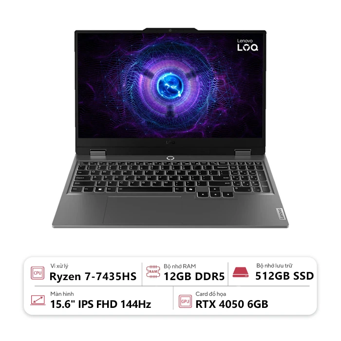 Laptop Lenovo LOQ 15ARP9 83JC003VVN (AMD Ryzen 7-7435HS/ 12GB/ 512GB/ RTX 4050 6GB/ 15.6" FHD/ Win 11/ Xám)