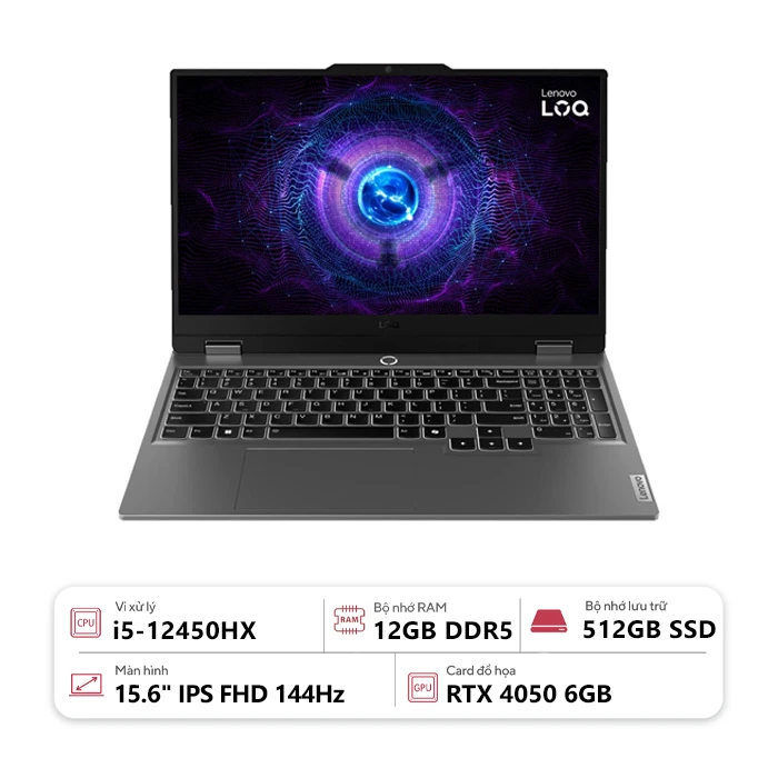 Laptop Lenovo LOQ 15IAX9 83GS001QVN (Intel Core i5-12450HX/ 12GB/ 512GB/ RTX 4050 6GB/ 15.6" FHD/ Win 11/ Xám)