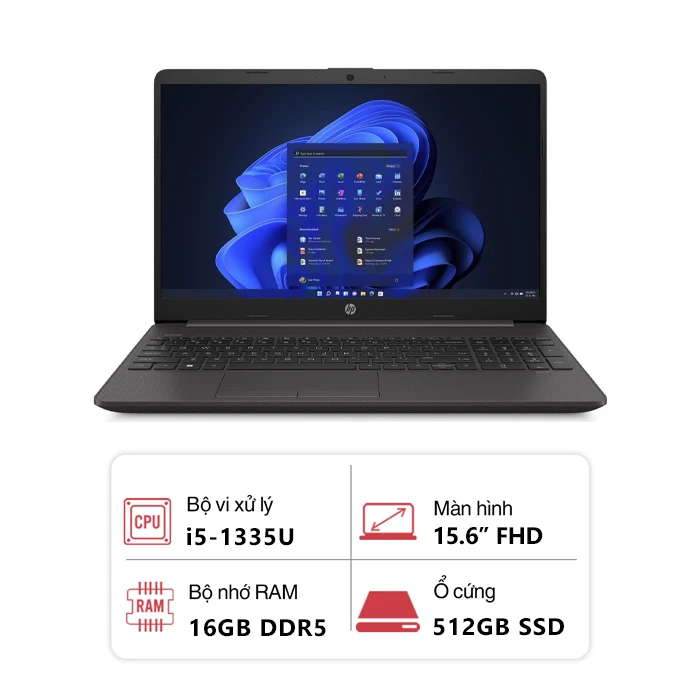 Laptop HP 250 G9R B18CBUA#ABA (Intel Core i5-1335U/ 16GB/ 512GB/ Intel Iris Xe Graphics/ 15.6" FHD/ Win 11 Home/ Đen)