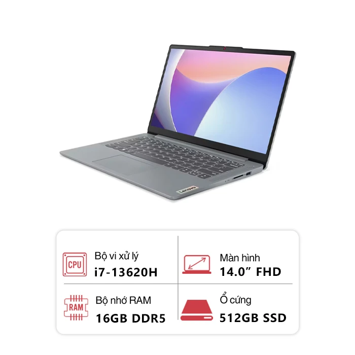 Laptop Lenovo IdeaPad Slim 3 14IRH8 83EL0023VN (Intel Core i7-13620H/ 16GB/ 512GB/ Intel UHD Graphics/ 14.0" FHD/ Win 11/ Xám)