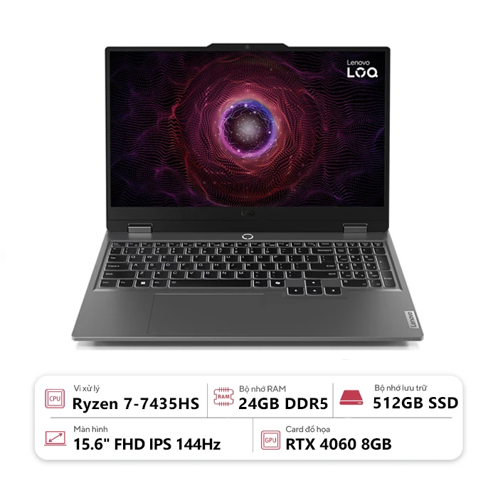 Laptop Lenovo LOQ 15ARP9 83JC003YVN (AMD Ryzen 7-7435HS/ 24GB/ 512GB/ RTX 4060 8GB/ 15.6" FHD/ Win 11/ Xám)