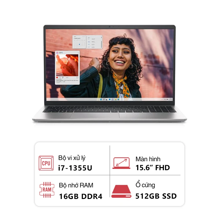 Laptop Dell Inspiron 15 3530 71053721 (Intel Core i7-1355U/ 16GB/ 512GB/ Intel Iris Xe Graphics/ 15.6" FHD/ OfficeHome24/ Win 11 Home/ Bạc)