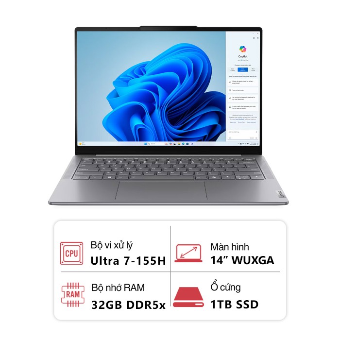 Laptop Lenovo Yoga Slim 7 14IMH9 83CV00AJVN (Intel Core Ultra 7 155H/ 32GB / 1TB SSD/ 14 inch WUXGA/ Intel Arc Graphics/ Windows 11 Home SL/ Xám)