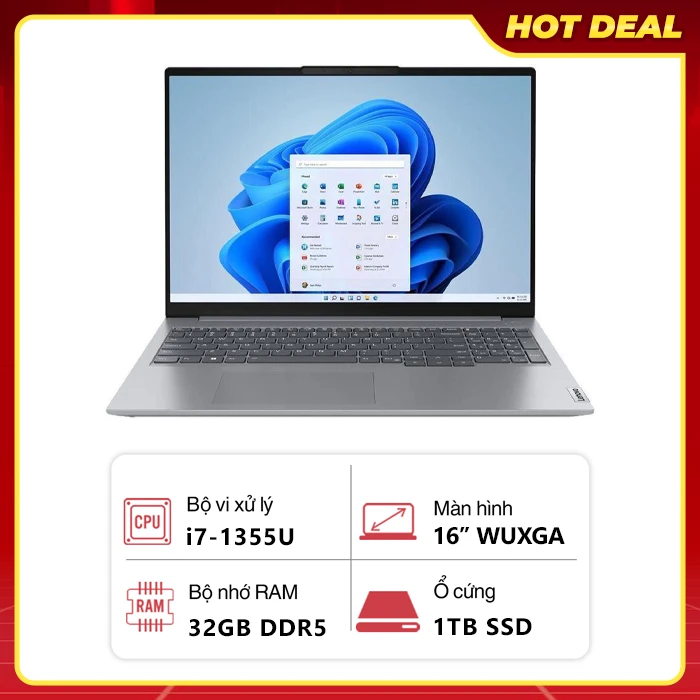 Laptop Lenovo ThinkBook 16 G6 IRL (Intel Core i7-1355U/ 32GB/ 1TB/ Intel Iris Xe Graphics/ 16" WUXGA/ Win 11 Pro/ Xám)