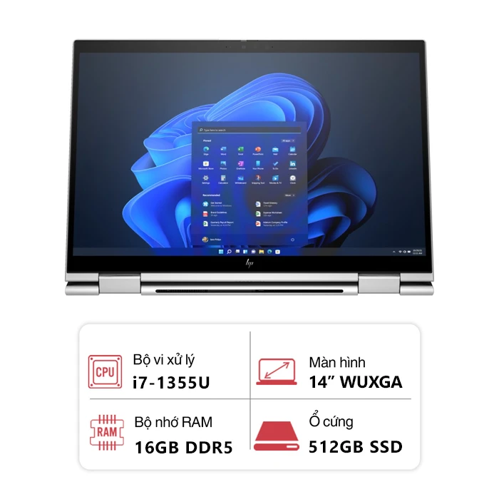 Laptop HP EliteBook x360 1040 G10 876D1PA (Intel Core i7-1355U/ 16GB/ 512GB/ Intel Iris Xe Graphics/ 14" WUXGA/ Cảm ứng/ Win 11 Pro/ Bạc)