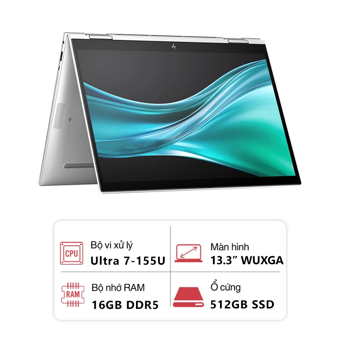 Laptop HP EliteBook x360 830 G11 A7RA8PT (Intel Core Ultra 7-155U/ 16GB/ 512GB/ Intel Graphics/ 13.3" WUXGA/ Cảm ứng/ Win 11 Pro/ Bạc)