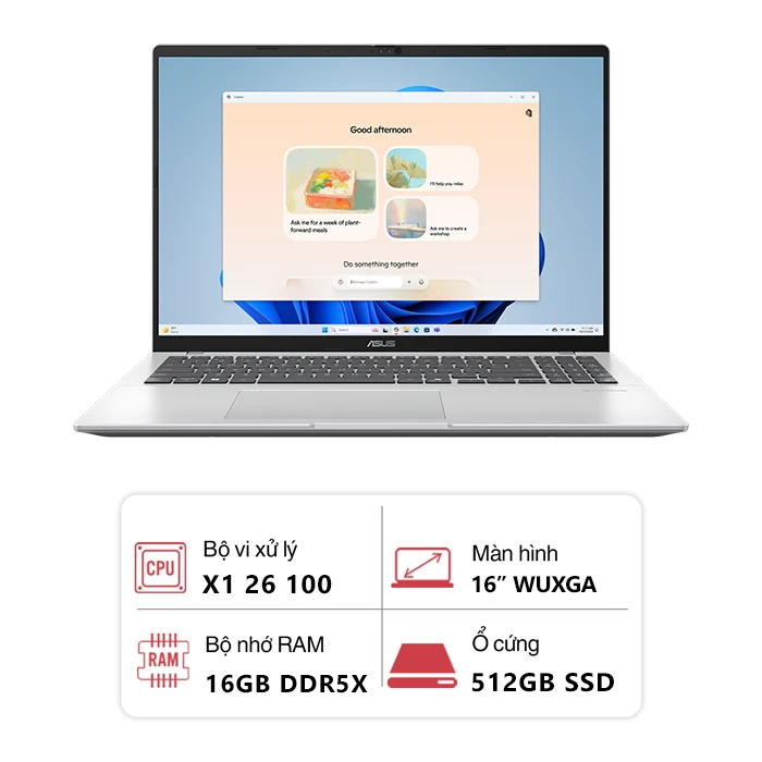 Laptop Asus Vivobook 16 A1607QA-MB067WS (napdragon X X1 26 100/ 16GB/ 512GB/ 16 inch WUXGA/ Win 11SL/ Bạc)