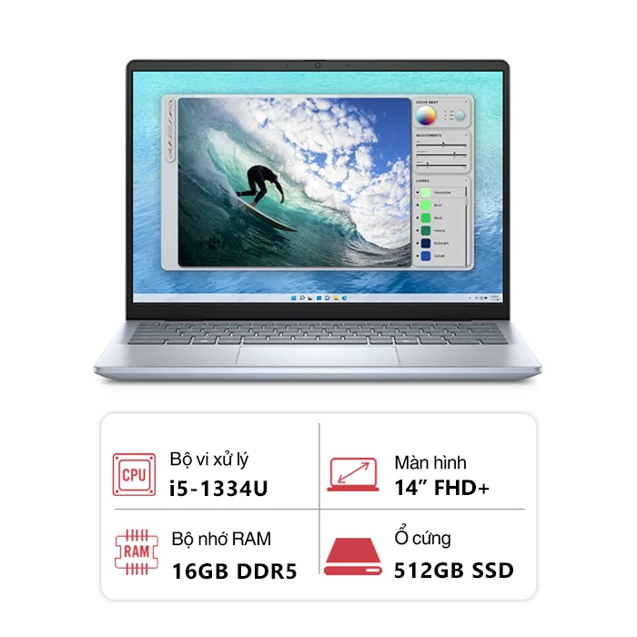 Laptop Dell Inspiron 14 5440 NDY5V1 (Intel Core i5-1334U/ 16GB/ 512GB/ Intel Iris Xe Graphics/ 14" FHD+/ Win 11/ Office HS21/ Xanh)