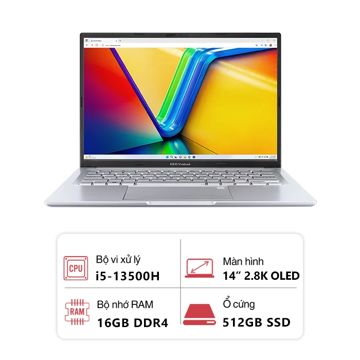Laptop Asus Vivobook 14 OLED A1405VA-KM095W (Intel Core i5-13500H/ 16GB/ 512GB/ 14 inch 2.8K OLED/ Win 11SL/ Bạc)