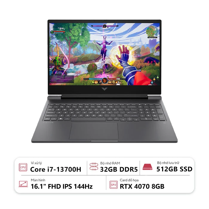 Laptop HP VICTUS 16-r0223TX 9Q974PA (Core i7-13700H/ 32GB/ 512GB/ RTX 4070 8GB/ 16.1" FHD/ Win 11/ Bạc)