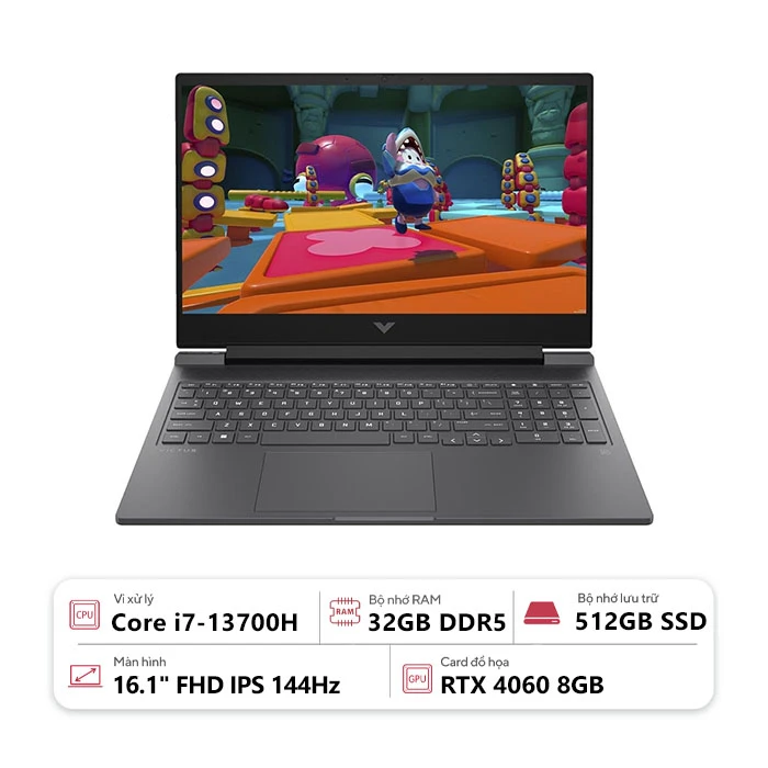Laptop HP VICTUS 16-r0224TX 9Q975PA (Core i7-13700H/ 32GB/ 512GB/ RTX 4060 8GB/ 16.1" FHD/ Win 11/ Đen)