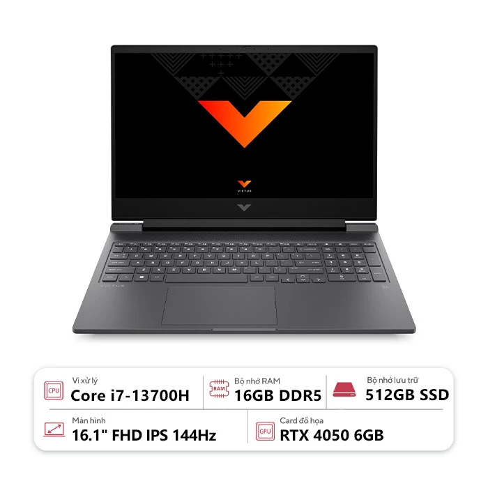 Laptop HP VICTUS 16-r0296TX AE0N3PA (Core i7-13700HX/ 16GB/ 512GB/ RTX 4050 6GB/ 16.1" FHD/ Win 11/ Đen)