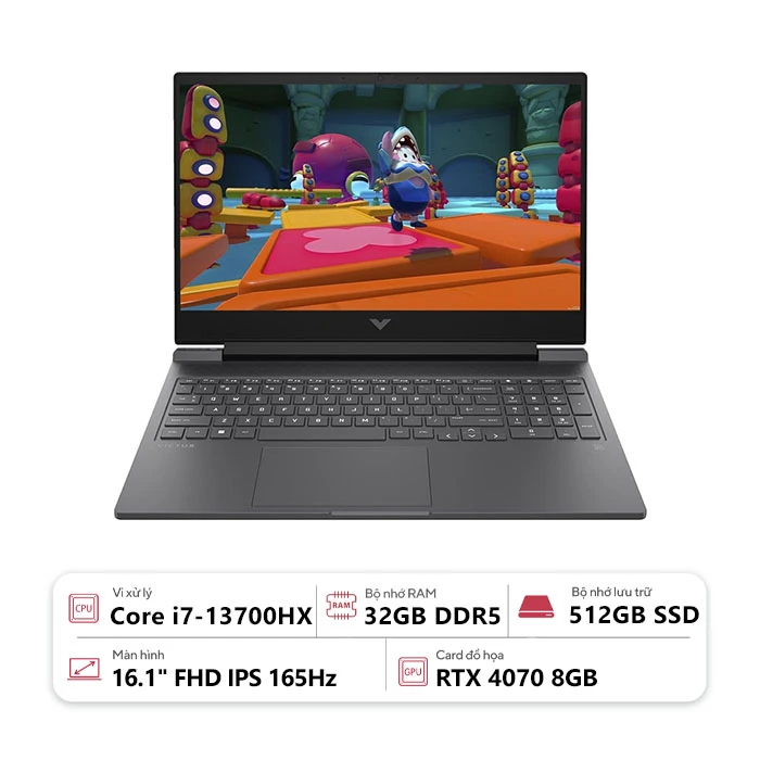 Laptop HP VICTUS 16-r0358TX AY8X4PA (Core i7-13700HX/ 32GB/ 512GB/ RTX 4070 8GB/ 16.1" FHD/ Win 11/ Đen)