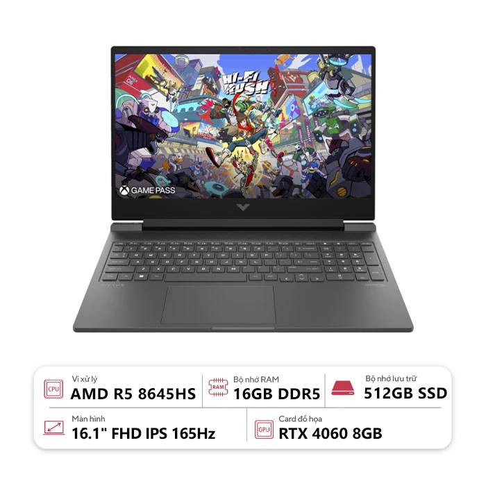 Laptop HP VICTUS 16-s1146AX AZ0D1PA (AMD R5 8645HS/ 16GB/ 512GB/ RTX 4060 8GB/ 16.1" FHD/ Win 11/ Đen)