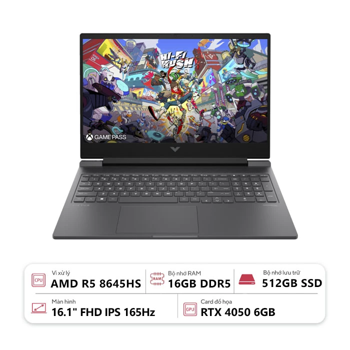 Laptop HP VICTUS 16-s1148AX AZ0D3PA (AMD R5 8645HS/ 16GB/ 512GB/ RTX 4050 6GB/ 16.1" FHD/ Win 11/ Đen)