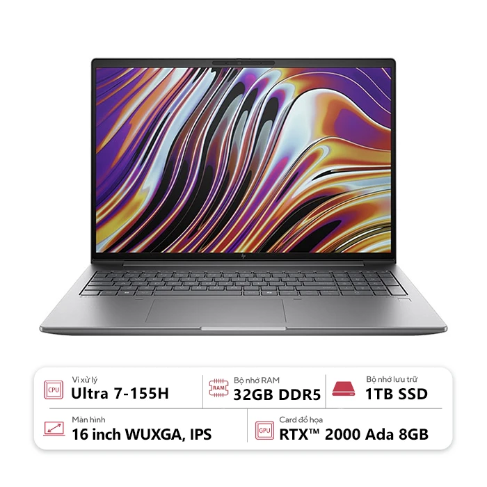 Laptop HP Workstation Zbook 16 G11 Mobile 9A660AV (Ultra 7 155H/ 32GB/ 1TB SSD/ RTX 2000 Ada 8GB/ 16 inch WUXGA/ Win 11 Pro/ Xám)