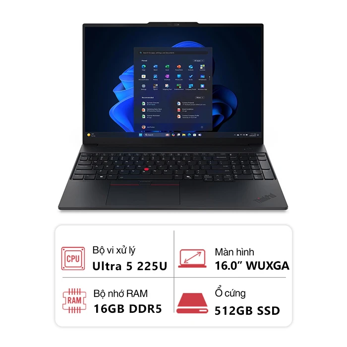Laptop Lenovo ThinkPad E16 GEN 3 21SR002JVA (Ultra 5 225U/ 16GB/ 512GB SSD/ 16 inch WUXGA/ NoOS/ Đen)