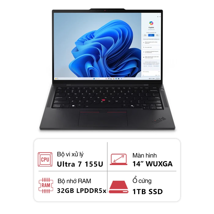 Laptop Lenovo ThinkPad T14S GEN 5 21LS0061VA (Ultra 7 155U/ 32GB/ 1TB SSD/ 14 inch WUXGA/ NoOS/ Đen)
