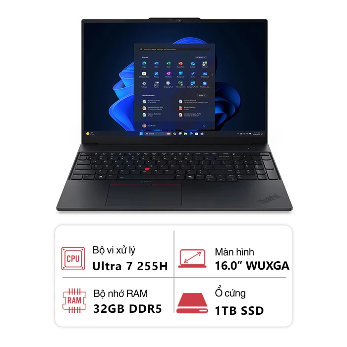 Laptop Lenovo ThinkPad T16 Gen 4 21QE000DVN (Ultra 7 255H/ 32GB/ 1TB SSD/ 16 inch WUXGA/ Windows 11 Pro/ Đen)