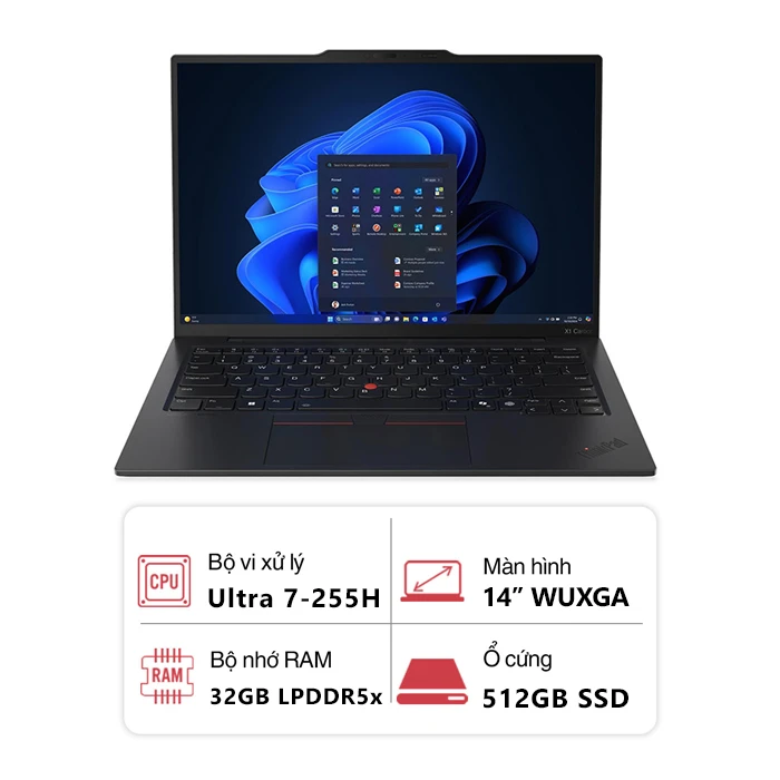Laptop Lenovo ThinkPad X1 Carbon Gen 13 21NX0039VN (Ultra 7 255H/ 32GB/ 512GB/ Intel Arc Graphics / 14.0inch WUXGA/ Win 11 Pro/ Đen)