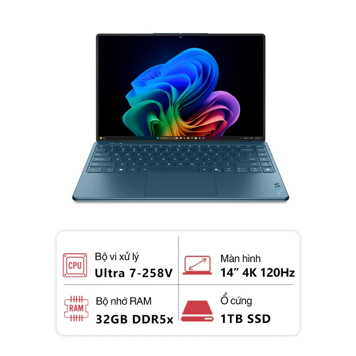 Laptop Lenovo Yoga Slim 9 14ILL10 83CX001AVN (Ultra 7-258V/ 32GB/ 1TB/ Intel Arc/ 14 inch WQUXGA OLED 120Hz/ Cảm ứng/ Win 11/ Office/ Xanh)