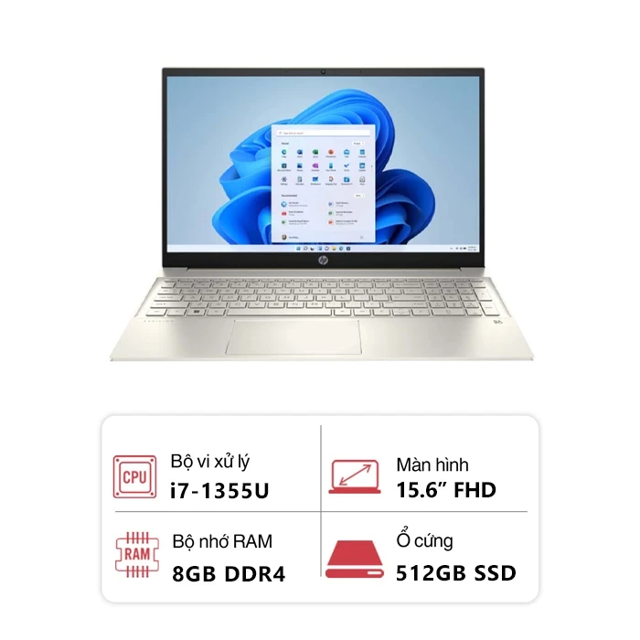 Laptop HP Pavilion 15-eg3092TU 8C5L3PA (Intel Core i7-1355U/ 8GB/ 512GB/ Intel Iris Xe Graphics/ 15.6" FHD/ Win 11/ Vàng)
