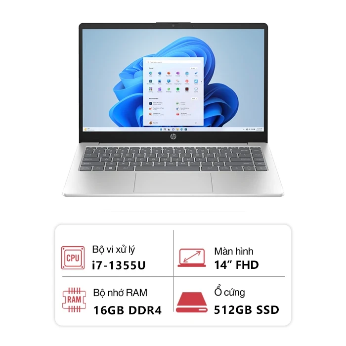 Laptop HP 14s-ep0110TU 8C5K9PA (Intel Core i7-1355U/ 16GB/ 512GB/ Intel Iris Xe Graphics/ 14" FHD/ Win 11/ Bạc)