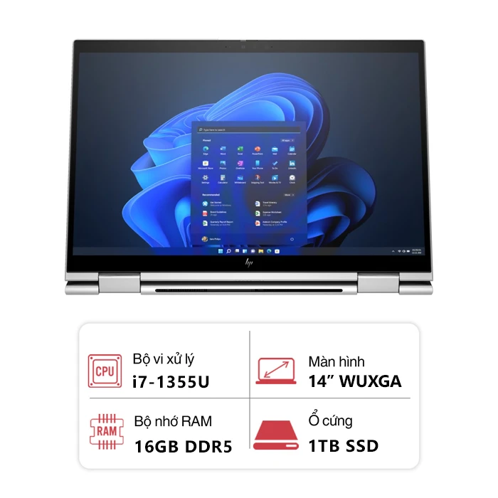 Laptop HP EliteBook x360 1040 G10 876D3PA (Intel Core i7-1355U/ 16GB/ 1TB/ Intel Iris Xe Graphics/ 14" WUXGA/ Cảm ứng/ Win 11 Pro/ Bạc)