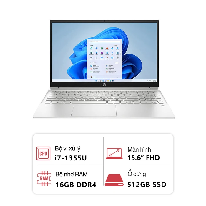 Laptop HP Pavilion 15-eg3112TU 8U6L9PA (Intel Core i7-1355U/ 16GB/ 512GB/ Intel Iris Xe Graphics/ 15.6" FHD/ Win 11/ Bạc)