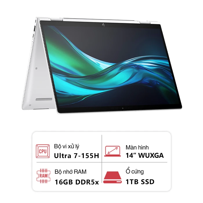 Laptop HP EliteBook x360 1040 G11 AM9G8PT (Intel Core Ultra 7-155H/ 16GB/ 1TB/ Intel Graphics/ 14" WUXGA/ Cảm ứng/ Win 11 Pro/ Bạc)