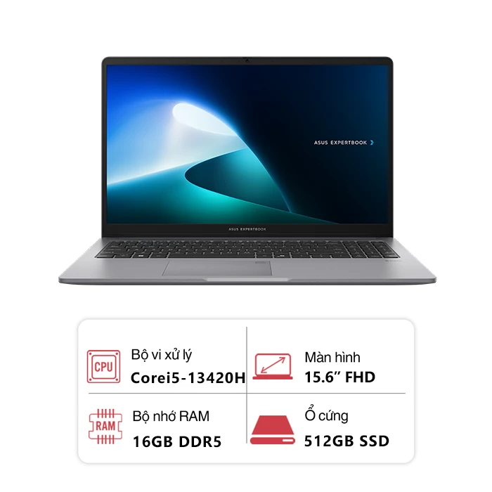 Laptop Asus ExpertBook P1503CVA-I516-63WS (Intel Core i5-13420H/ 16GB/ 512GB/ Intel UHD/ 15.6 inch FHD/ Win 11/ Xám)