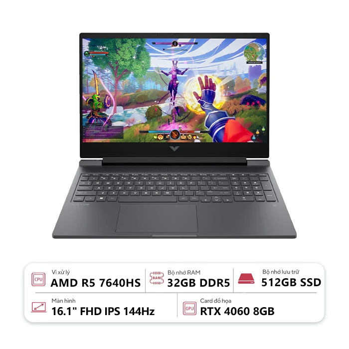 Laptop HP VICTUS 16-s0142AX 9Q989PA (AMD R5 7640HS/ 32GB/ 512GB/ RTX 4060 8GB/ 16.1" FHD/ Win 11/ Bạc)