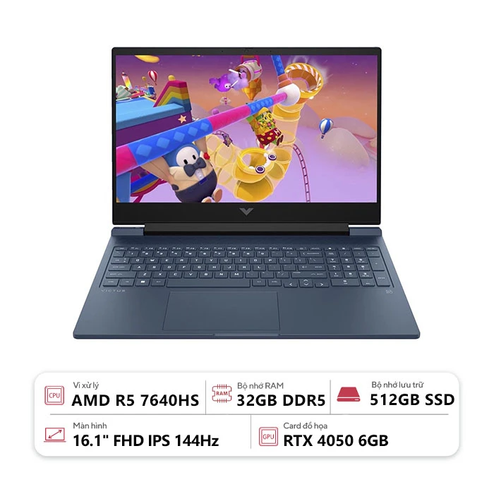Laptop HP VICTUS 16-s0144AX 9Q991PA (AMD R5 7640HS/ 32GB/ 512GB/ RTX 4050 6GB/ 16.1" FHD/ Win 11/ Xanh)