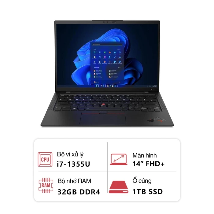Laptop Lenovo ThinkPad X1 Carbon Gen 11 (Intel Core i7-1355U/ 32GB/ 1TB/ Intel Iris Xe Graphics/ 14" FHD+ Cảm ứng/ Win 11 Pro/ Đen)