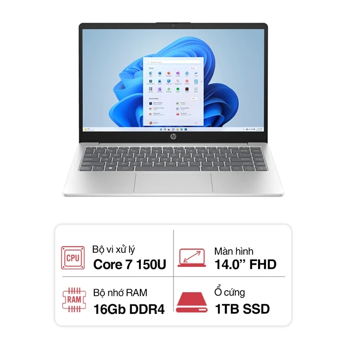 Laptop HP 14-ep1005TU 9Z2W0PA (Core 7-150U/ 16GB/ 1TB/ Intel Graphics/ 14 inch FHD/ Win 11/ Bạc)